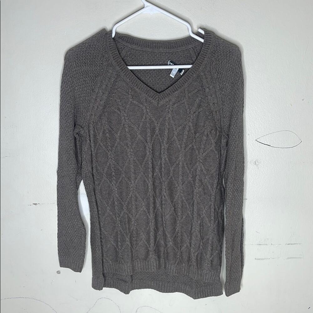 Sonoma Gray / Taupe Cotton Blend V Neck Knit Sweater Size Small